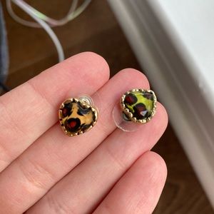 Betsey Johnson heart leopard print earrings